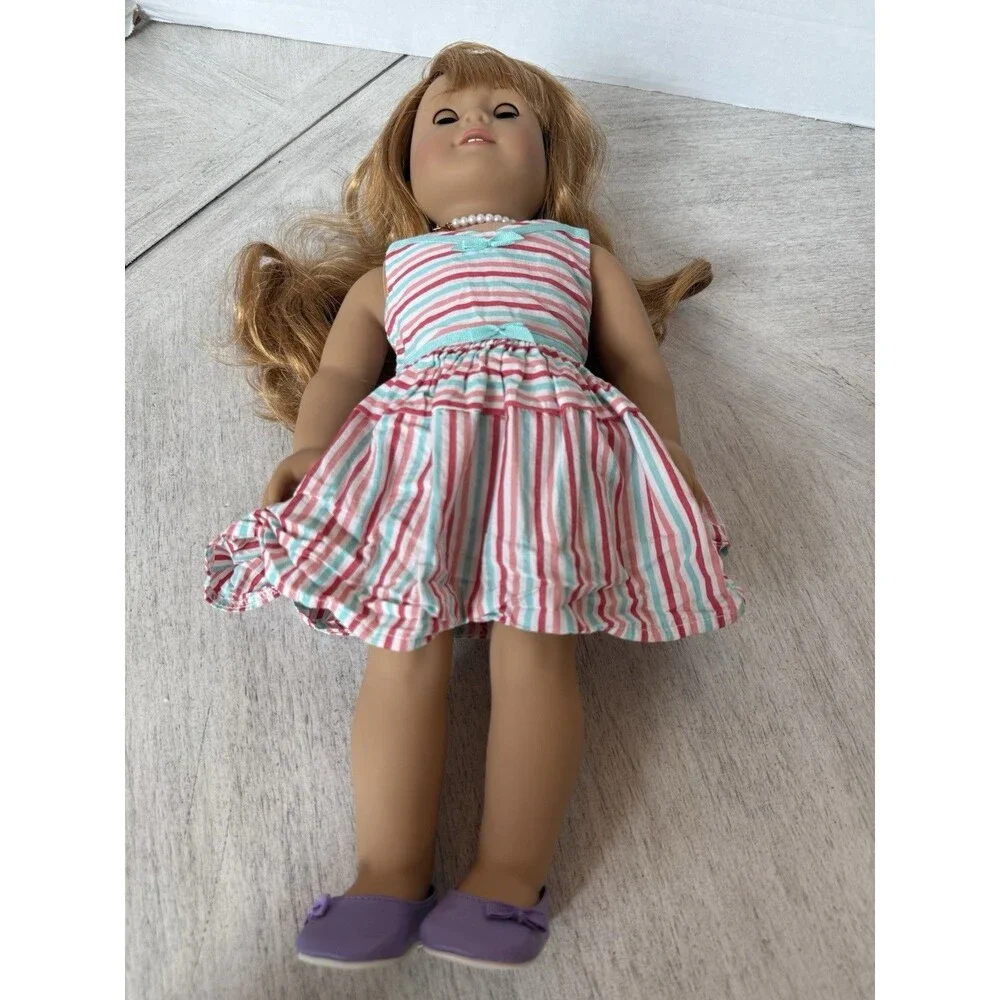 American Girl Maryellen Larkin Doll Strawberry-Blond Hair Hazel Eye Striped Dres